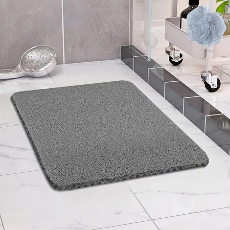 Tapis de douche antidérapant, 40 x 60 cm, en PVC souple, sans ventouses, à drainage rapide, confortable pour les pieds, convient aux seniors et aux enfants, gris. (1/5)