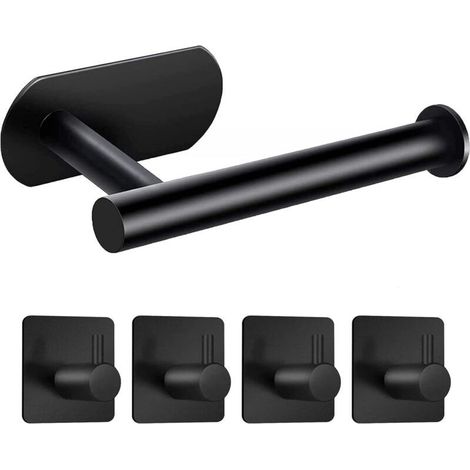 Porte-papier toilette - sans perçage porte-papier toilette - porte-papier toilette auto-adhésif en acier inoxydable - avec 4 crochets adhésifs noir - pour salles de bains &... (1/3)