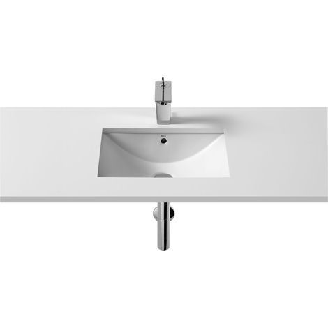 Roca – Vasque carrée en porcelaine 500x380mm – Installation à poser ou à encastrer – Kit de fixation inclus – Pour espaces publics (1/4)