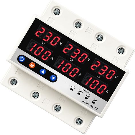 Disjoncteur automatique à réenclenchement auto avec écran LCD, protection surtension sous-tension limite courant, coupure phase perte zéro défaut ordre phases déséquilibre tension, coupure charge et r (1/4)