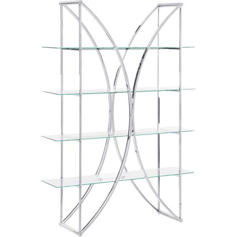 Librería de acero de 4 niveles con estantes de cristal estilo glamuroso con estructura plateada Hollow (1/5)