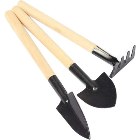 Rake - Trowel - Shovel - Mini Gardening Tools Set - Stainless Steel Heads - Ergonomic Handles - Indoor Outdoor Use - 3 Pieces (1/5)