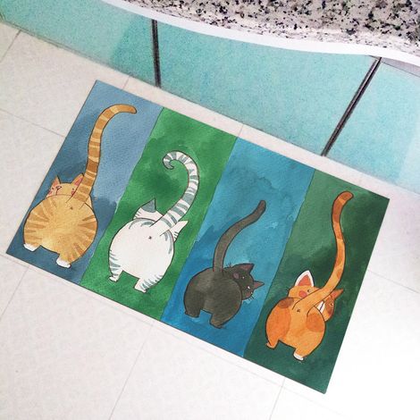 Fußmatte mit Katzenmuster, rutschfest, Willkommens-Teppichmatte für den Innen- und Außenbereich (L) (1/5)