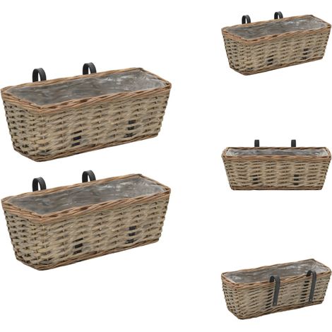 Jardinière de balcon 2 pcs Osier avec doublure en PE 40 cm - Jardinier De Balcon - Pot De Fleurs Extérieur - Jardinière Osier - Plante Suspendu - Déco Jardin (1/5)