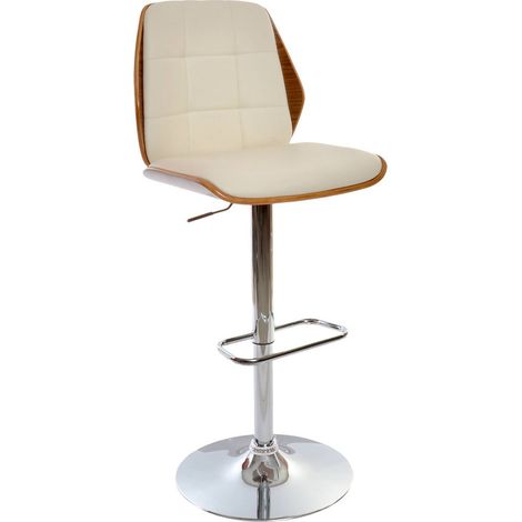 Chaise de bar crème ajustable au style moderne - Crème et bois foncé (1/5)