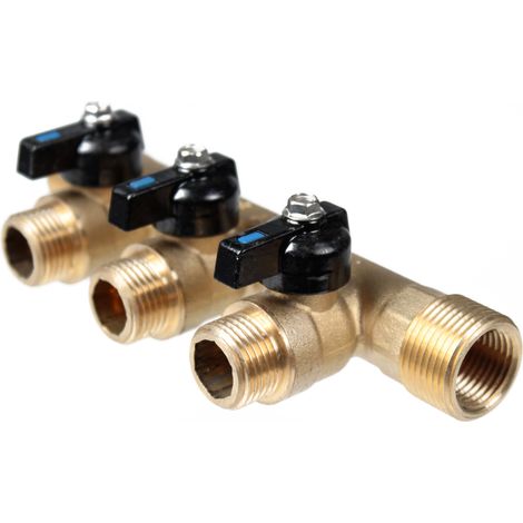 Arcanaute – Collecteur mâle 3/4" (20/27) femelle 1/2" (15/21) avec mini-vannes monobloc 3 départs mâle 1/2" (15/21) – Étanchéité garantie – Installation rapide