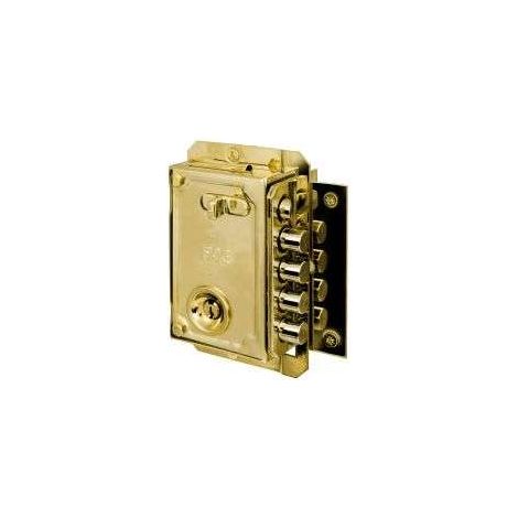 Cerradura Seguridad Sobreponer 144X90Mm 11005 Dorado Picaporte/4Pasadores Derecha Fac