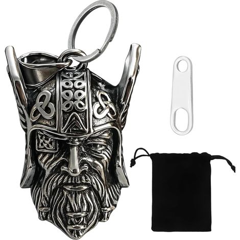 Clochette Moto Viking – Guardian Bell en Acier Inoxydable, Amulette Protectrice & Porte-Bonheur inspiré des Symboles Nordiques. Pour Moto, Porte-Clés ou Décoration Intérieure (1/5)