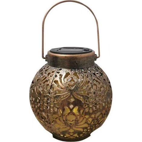 Lanterne suspendue solaire pour usage extérieur, lanterne solaire en fer creux, lanterne suspendue solaire rétro avec poignée, lampe décorative rétro en métal, etc. (1/5)