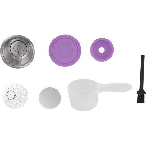 Refillable stainless steel coffee capsules, set of reusable filter cups with powder lid for Dolce Gusto, purple (1/5)