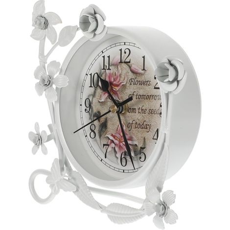 Horloge de Bureau Rétro Silencieuse en Métal Blanc 1018 Décoration Vintage pour Salon Chambre et Bureau Horloge Décorative à Aiguilles Silencieuses (1/5)
