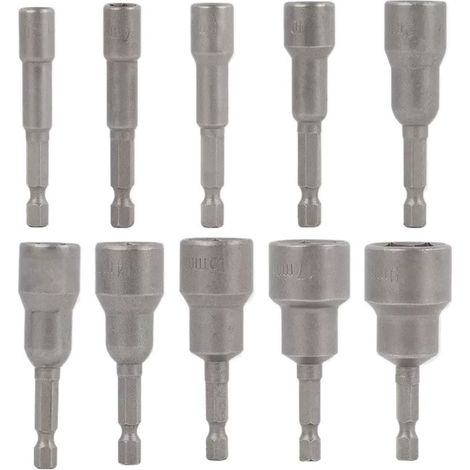 10 Pcs Embout Douille Visseuse à Choc 6-19mm Set Magnétique Hexagonale Douille Jeu de Embout Aimanté Perceuse Prise Hexagonale douille Set 1/4 Pouce pour Mandrin à Changement Rapide (1/4)