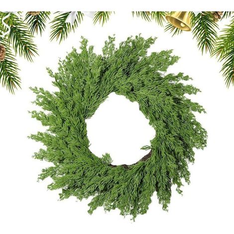 Couronne de Noël artificielle - KAGOLOW - 35 cm - Feuilles de cèdre - Matériau PE - Fait main (1/4)
