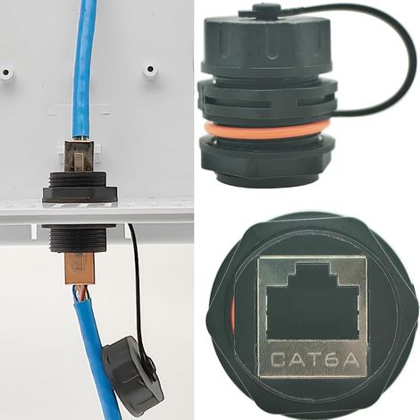 Connecteur étanche RJ45, 1pcs Connecteur de câble LAN Ethernet CAT6A/6/5E blindé, Coupleur d'amarrage Femelle à femelle à Montage sur Panneau Industriel avec Capuchon étanche Poussière
