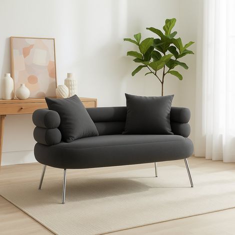 Dmora - Divano fisso 2 posti Casier, Sofà dritto, Divanetto per salotto, Poltrona matrimoniale, 133x68 h69 cm, Grigio e Argento (1/5)