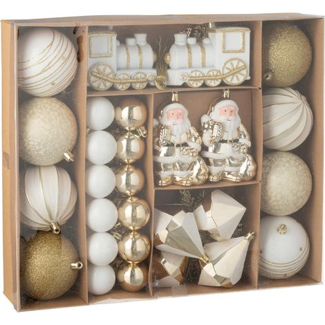 Lot de 55 Boules de Noël "Night" 38cm Blanc & Doré