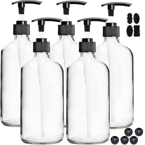 Lot de 5 Bouteilles de Pompe de Lotion en Verre Rechargeables Vides 250ML, Distributeur Flacon Pompe (1/5)