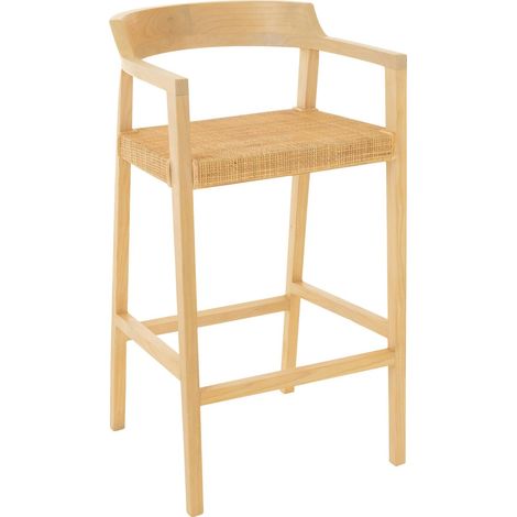 Chaise de bar en bois naturel assise tressée style contemporain - Bois naturel clair et beige (1/5)