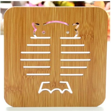 Sets de table en bois résistants à la chaleur, motif hibou – Maniques antidérapantes, dessous de plat originaux et mignons, dessous de plat, dessous de plat (Hibou) – Lot de 6 (1/4)