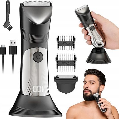 Intimrasierer für Männer, wasserdichter elektrischer Körperrasierer, schwarz, für den ganzen Körper, mit 3/12-mm-Aufsatzkamm (1/5)