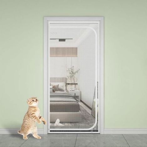 Moustiquaire - 80x200 cm - Blanc - Pour Porte - Pour Chat Et Chien - Fermeture Crochet (1/4)
