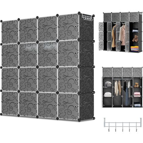 Randaco Armoire Penderie Étagère de Rangement Meuble Système d'étagères avec Porte pour Vêtements Chaussures Jouets Accessoires - 16 Cubes