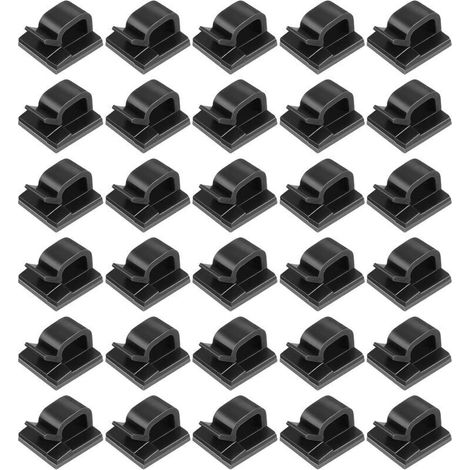 Clips Câbles, Adhésifs Clips Câble, Clips Rangement de Câble, Attache Câble Auto Collant, Gestion de Câble pour Organiseur de Fils Electriques TV, Chargeur, PC, Bureau, Maison, 30Pcs(Noir)