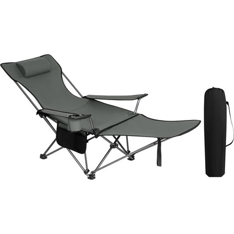 Chaise de Camping Pliante Fauteuil de Pêche Chaise de Plage Chaise Longue avec Repose-Pied et Appui-tête Amovible, Sac de Transport, pour Activités en Plein Air, Gris (1/5)