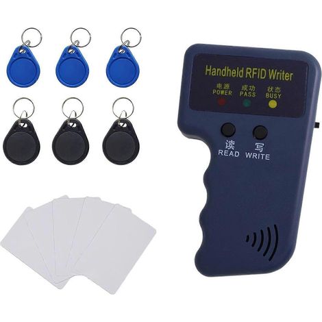 Lecteur/enregistreur RFID portable 125 kHz, copieur de cartes d'identité portable, compatible avec T5577/EM4305, comprend 6 porte-clés vierges et 5 cartes inscriptibles pour la copie. (1/5)