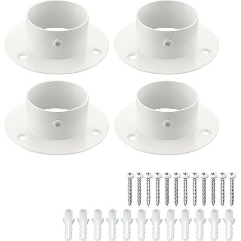 Lot de 4 Pièces Support de Tige Réglable en Acier Inoxydable, 5 CM, Base Fermeture Murale Charge Lourde pour Armoire Rideau Douche Séchoir, Blanc (1/5)