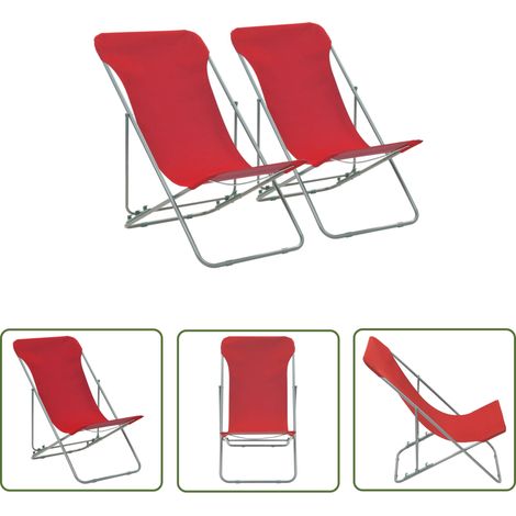 The Living Store Chaises de plage pliables lot de 2 Acier et tissu oxford Rouge - Chaise De Plage - Chaise Pliante - Mobilier De Jardin - Fauteuil De Jardin - Chaise Lounge (1/5)