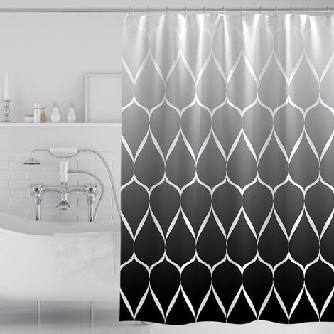 Lntyq Rideau de douche 180 x 180 cm, polyester imperméable et résistant à la moisissure, motif ondulé, noir et blanc avec dégradé de couleurs (1/4)
