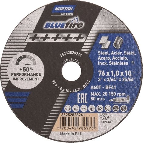 Disco da taglio Norton blue fire 76 mm 1 mm 10 pezzi