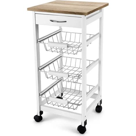 Carrito de cocina 37x37x76 bioclimático en blanco y roble sbiancato