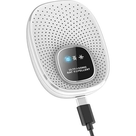 Dispositivo repellente a ultrasuoni USB per topi e zanzare, efficace per il controllo in ambienti interni, ampia copertura, colore bianco. (1/5)
