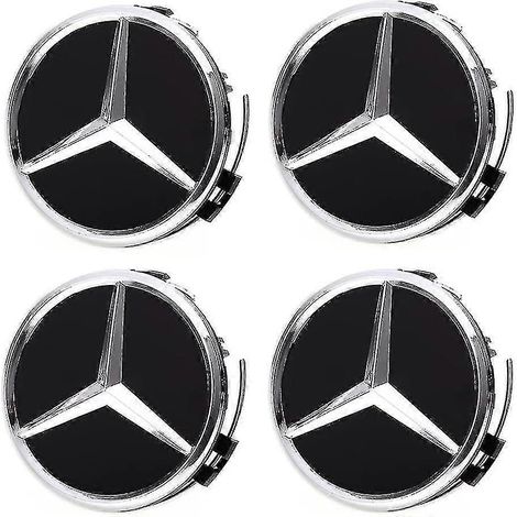 4 enjoliveurs de roue pour Mercedes-Benz, 75 mm/2,95 pouces, en ABS, cache-moyeu (noir) (1/3)