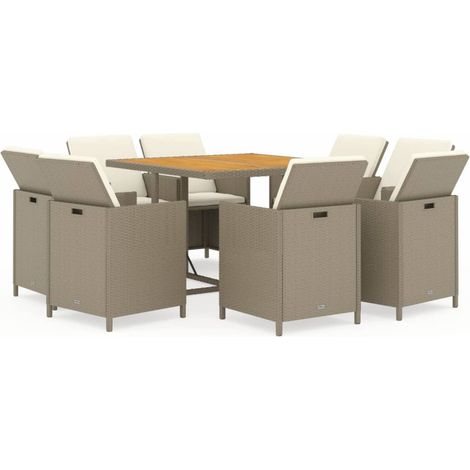 Maison Exclusive - Set da Pranzo da Giardino 9 pz con Cuscini in Polyrattan Beige (1/5)