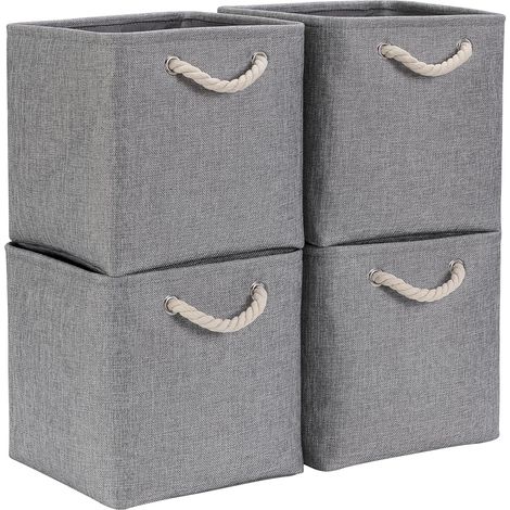Cube Rangement Tissu - Lot de 4 - Lin et Métal - Pliable 33x33x33cm - Gris (1/5)