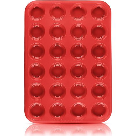 Moule à muffins rouge 2 pièces, silicone antiadhésive pour 24 mini cupcakes, brownies, gâteaux et puddings (1/5)