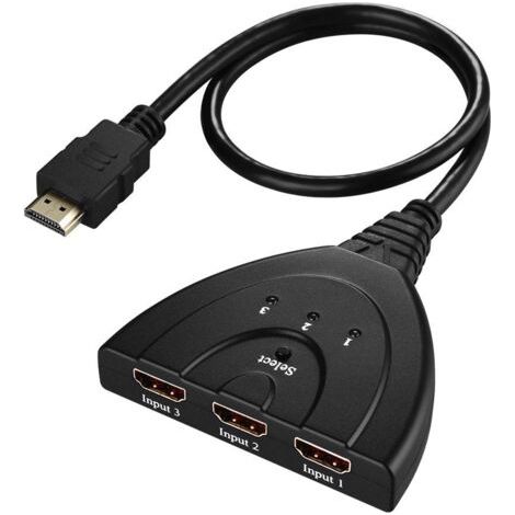 QORVA-Commutateur, HDMI un vers trois Convertisseur HD 3 coupe 1 avec câble, 3 entrées 1 sortie (1/5)