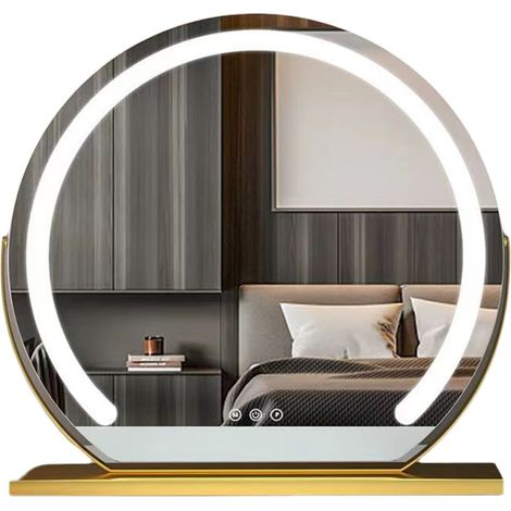 Miroir de maquillage de table avec éclairage LED de bureau, miroir de beauté rotatif en demi-cercle, éclairage modulable par le vent (1/5)