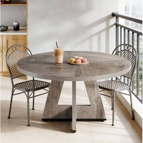 Table à manger ronde avec plateau et pieds en bois, gris, pour 4 personnes (1/5)