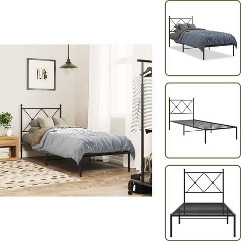 Cadre de lit métal sans matelas avec tête de lit noir 80x200 cm - Cadre De Lit - Lit Double - Lit Metal - Lit Moderne - Literie (1/5)