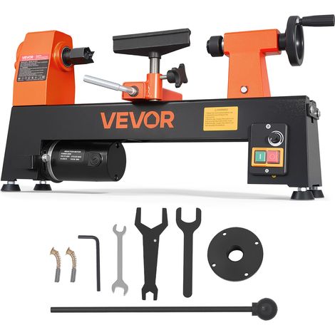 VEVOR Torno de Madera 1/3 HP 250 W, Torno de Mesa 200 x 330 mm, 220V 50Hz, Velocidad Variable de 150-3200 RPM, Husillo de Acero, Estable y Duradero, para Bricolaje en Carpintería y Torneado de Madera (1/5)