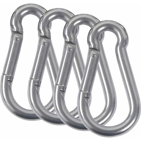 M8 Mousquetons Acier Inoxydable 304 Mousqueton Pompier Ressort avec Mousqueton de Fixation pour Camping Randonnée Hamac Balancoire 4PCS