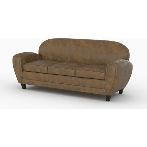 Canapé droit 3 places marron vieilli en microfibre – Dimensions L 214 x l 82.5 x H 84.5 cm – Confort optimal avec structure bois massif (1/5)