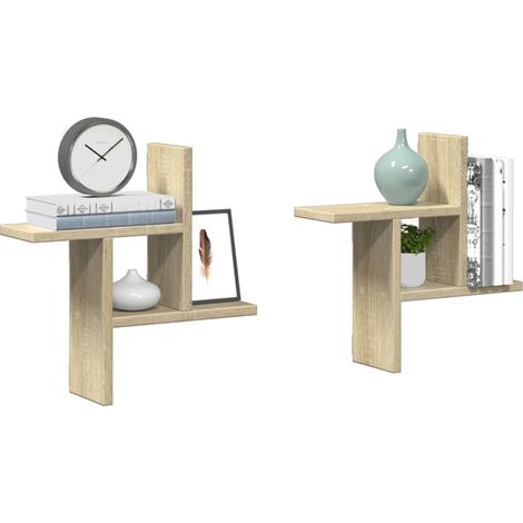 Étagères murales 2 pcs-Étagère flottante-Étagère de rangement suspendue chêne sonoma 38x12x38cm bois d'ingénierie 572167 (1/5)