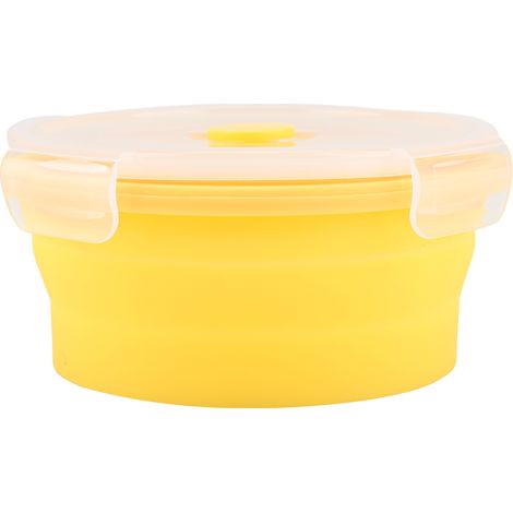Boîte à lunch ronde en silicone 500ml, récipient alimentaire pliable pour micro-ondes, jaune, boîte repas compacte (1/5)
