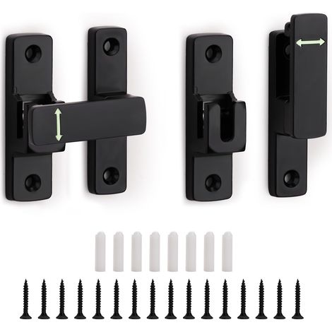 2 Pack lumineux verrouillage de porte de grange, 90/180 degrés Flip Sliding Door loch, petit matériel de verrouillage de porte en alliage de Zinc pour le jardin, salle de bains, armoire, noir (1/5)
