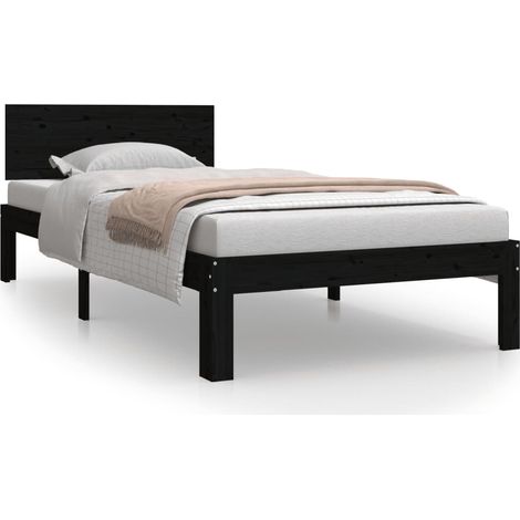 Maison Exclusive - Cadre de lit sans matelas noir bois de pin massif 90x200 cm (1/5)